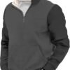 Mens Sweatshirt Retro Vintage Sweatshirt Stand Up Collar Casual Long Sleeve 1/4 Zipper Pullover Sweater Polo - Image 2