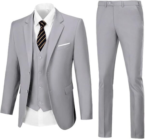 Mens 3 Piece Slim Fit Suit Set, 2 Button Solid Blazer Jacket Vest Pants Business Tuxedo