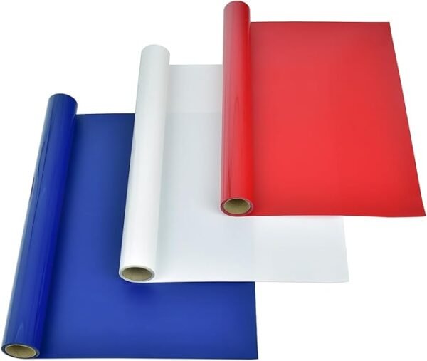 Heat Transfer Vinyl Rolls for Textiles, Red Blue and White HTV - Iron on Vinyl for Cricut - Easy to Cut and Weed for Heat Vinyl Designs, 12in x 5ft Rolls