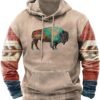 PORCLAY Mens Aztec Hoodie Western Cowboy Hooded Sweatshirt Country Graphic Print Oversized Pullover Shirts with Pocket - Image 2