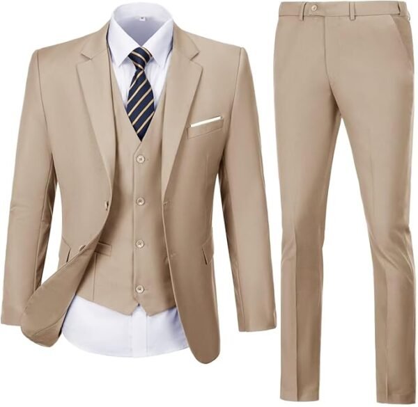 Mens Suit Solid Two Button Slim Fit Suit Set for Wedding Formal Business Suit Men 3 Piece Suit Blazer Vest Pants Set