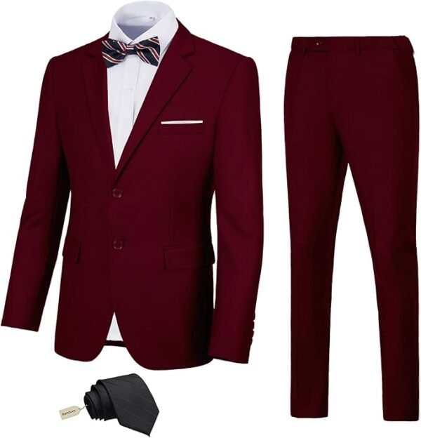 JPF Men\'s 2 Piece Slim Fit Suit Set, Two Button Solid Jacket Pants with Tie Suits for Men