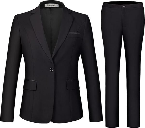 Women\'s 2 Piece Suit Notched Lapel One Button Slim Fit Business Office Work Tuxedo Blazer Pants Set