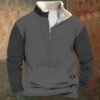 Mens Sweatshirt Retro Vintage Sweatshirt Stand Up Collar Casual Long Sleeve 1/4 Zipper Pullover Sweater Polo - Image 5