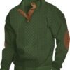 Mens Corduroy Sweatshirts Casual Long Sleeve Stand Collar Button Pullover Sweatshirt Sweater with Elbow Patches - Image 2