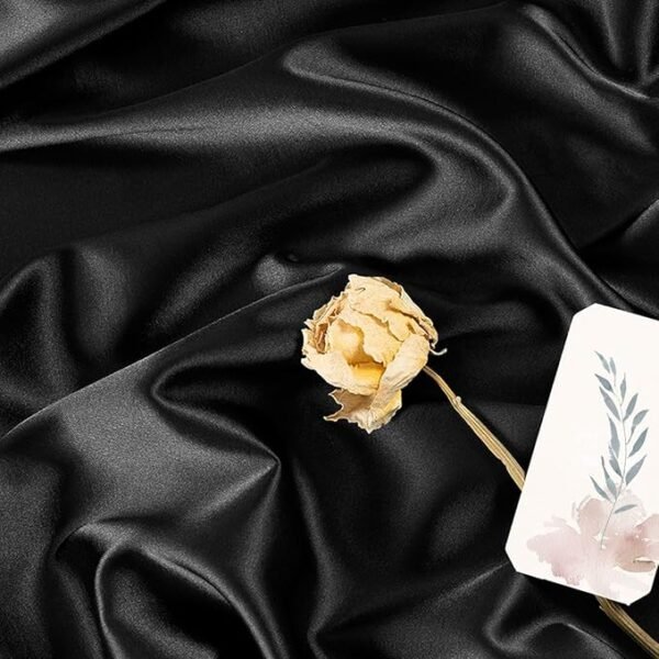 MLMW Christmas Black Satin Fabric 6 Yards 60\" Wide Silky Charmeuse Satin Fabric by The Yard Continuous Fabric for Halloween Wedding Dress, Thanksgiving Party Decorations, Sewing, Backdrop