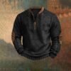 Mens Vintage Knit Print Zip-Up Sweatshirt Plus Size Long Sleeve Sweater with Elbow Patches Pullover Clothes - Image 3