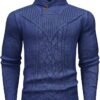 Men\'s Shawl Collar Pullover Sweater Casual Button Cable Knit Sweaters - Image 3