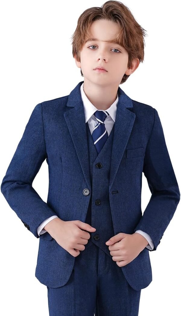 Boys Suit Slim Fit Suit for Boys 6 Piece Tweed Herringbone Formal Suits for Ring Bearer Toddler Boys Suit for Wedding