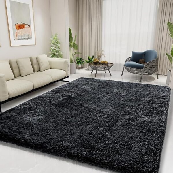 Ultra Soft Fluffy Area Rugs for Bedroom Living Room 6x9, Nursery Rug, Non-Slip Carpet for Kids Dorms Decor, Shaggy Bedside Rug, Black