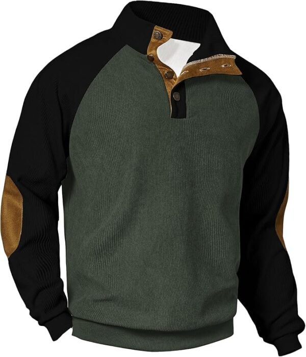 Mens Corduroy Fleece Lined Sweatshirts Long Sleeve Heavyweight Casual Button Pullover (S-XXL)