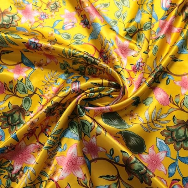 Vintage Satin Fabric Silky Charmeuse Material for Scarf Gown Lining Fabric Sewing Material (Yellow)