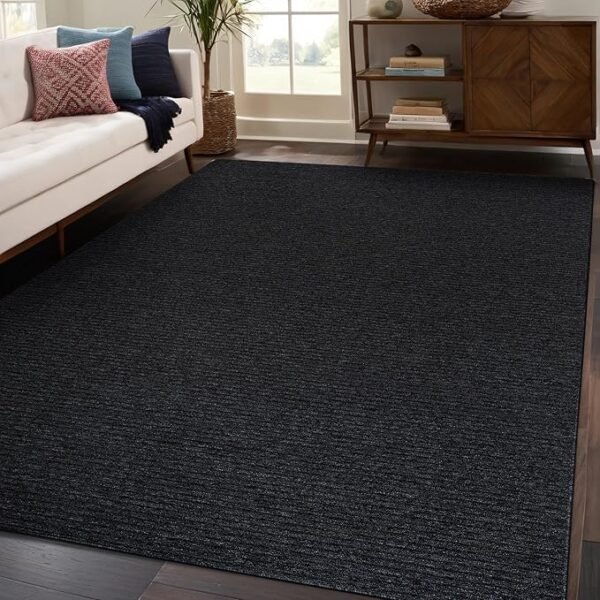 Beverly Rug Non-Slip Modern Rug 5x7 Solid Traditional Rubber Backing Machine Washable Soft Thin Indoor Area Rugs for Living Room Stain Resistant Non Shedding Casual Carpet (5 x 7 Dark Gray)