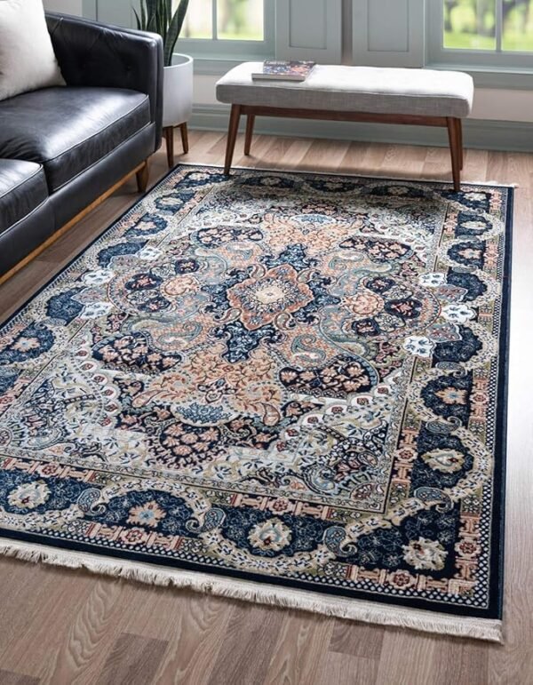 Unique Loom Narenj Collection Classic Traditional Medallion Textured Design Area Rug, 10 x 13 ft, Navy Blue/Blue