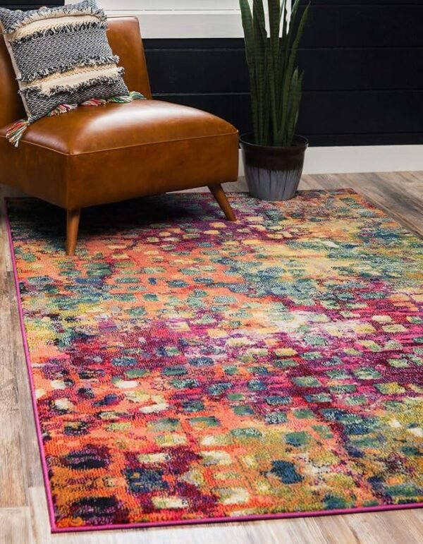 Unique Loom Jardin Collection Colorful, Vibrant, Abstract, Modern Area Rug, 6 x 9 ft, Multi/Blue