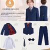 Boys Suit Slim Fit Suit for Boys 6 Piece Tweed Herringbone Formal Suits for Ring Bearer Toddler Boys Suit for Wedding - Image 2