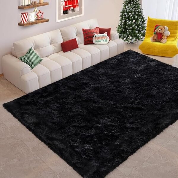 Soft Black Rugs for Bedroom Living Room, 4x6 Feet Modern Indoor Fuzzy Shaggy Area Rug, Non-Slip Fluffy Furry Rug for Nursery Kids Room Dorm Room Home Decor, High Pile Plush Floor Carpet