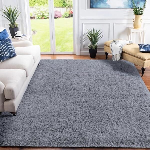 Grey Shaggy Rugs for Bedroom Living Room Carpet, Ultra Soft Plush Fluffy Area Rug Furry Bedside Carpet for Boys Teens Room Decor, Indoor Carpets Fuzzy Floor Rug for Dorm Playroom, 4x6 Feet