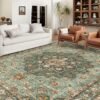 Washable Oriental Area Rug - 9x12 Rugs for Living Room Soft Carpet for Bedroom Waterproof Floral Distressed Indoor Stain Resistant Non-Shedding Floor Carpets (Green, 9x12) - Image 2