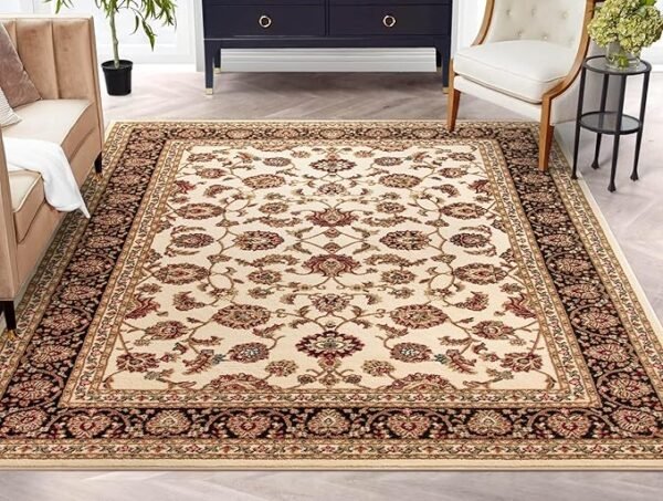 Well Woven Barclay Collection Sarouk Ivory 6x9 Area Rug - for Living Room, Bedroom, and Dining Room