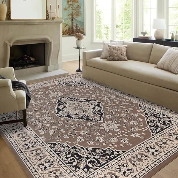 Superior Indoor Area Rug, Plush Carpet Cover, Traditional Oriental Medallion, Perfect for Hallway, Entryway, Living Room, Dining, Bedroom, Office, Kitchen, Glendale Collection, 10\' x 14\', Brown