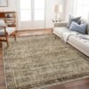 Area Rug 8x10 Washable Rug Brown Vintage Rug Traditional Mat Distressed Indoor Foldable Thin Rug Retro Accent Rug Floral Print Rug Non Slip Carpet Living Room Dining Room Office - Image 2