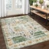 Large Area Rug 9x12 Vintage Rugs Non Slip Living Room Rug Non Shedding Soft Rug Stain Resistant Distressed Rug Carpet Indoor Floor Cover Accent Rug for Bedroom, Green Multi - Image 2