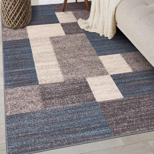 Rugshop Modern Boxes Design Non-Slip Area Rug 3\'3\" x 5\' Blue