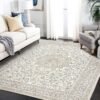 Area Rug Living Room Rugs: 9x12 Large Machine Washable Non Slip Thin Carpet Soft Indoor Luxury Floral Stain Resistant Carpets for Under Dining Table Farmhouse Bedroom Nursery Home Office Beige - Image 3