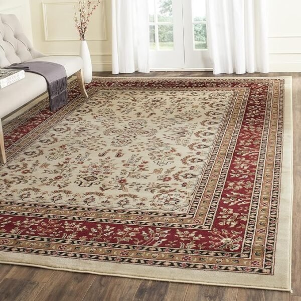 SAFAVIEH Lyndhurst Collection Area Rug - 9\' x 12\', Ivory & Red, Traditional Oriental Design, Non-Shedding & Easy Care, Ideal for High Traffic Areas in Living Room, Bedroom (LNH331A)