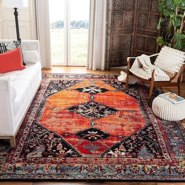 SAFAVIEH Vintage Hamadan Collection Area Rug - 8\' x 10\', Orange & Multi, Oriental Traditional Persian Design, Non-Shedding & Easy Care, Ideal for High Traffic Areas in Living Room, Bedroom (VTH217B)